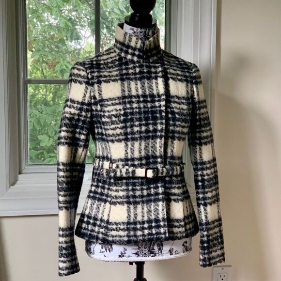 Banana Republic 100% Wool Plaid Belted Fall Winter Jacket Coat Size XL. - Picture 2 of 15
